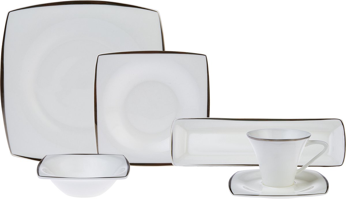 Karaca- Fine Pearl Agate- 26-delige servies set-voor 6 personen - vierkant servies set- parel ontbijtset-ontbijtset-luxe porselein-silver rand-
