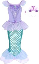 Joya Beauty® Zeemeermin Verkleedjurk | Prinsessenjurk Ariel | Mermaid Verkleedkleding | Maat 128/134 (130) | Jurk + GRATIS Mermaid Kroontje | Halloween verkleedjurk meisje