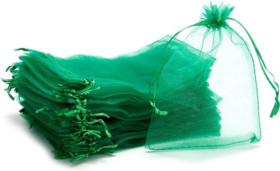 KELERINO. Organza Kado Zakjes - Cadeauzakjes - 100 stuks - Donkergroen
