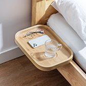 HollyHOME - Étagère de lit - Table de chevet flottante - Bamboe - Coin rond - Table suspendue à clipser - pour chaise de lit de dortoir - Naturel