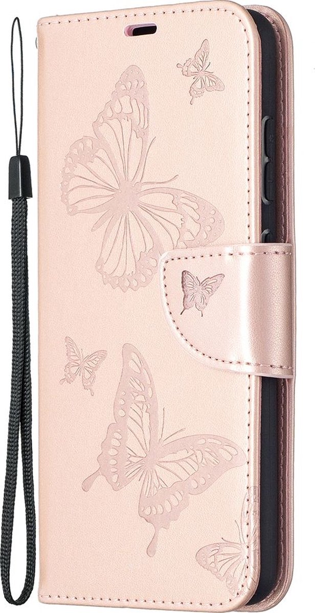 Mobigear Telefoonhoesje geschikt voor Samsung Galaxy A52 Hoesje | Mobigear Butterfly Bookcase Portemonnee | Pasjeshouder voor 2 Pasjes | Telefoonhoesje voor Pinpas / OV Kaart / Rijbewijs - Roségoud