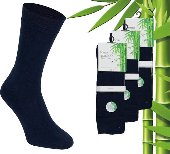 3 Paar Boru Bamboo Sokken - Bamboe - Badstof - Donker Blauw - Maat 39-42