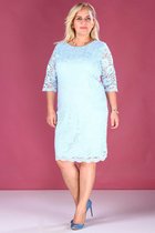 HASVEL - Party dress ijsblauw -groote maat feest jurken-maat 58-Galajurk- Lace dress- kanten jurk