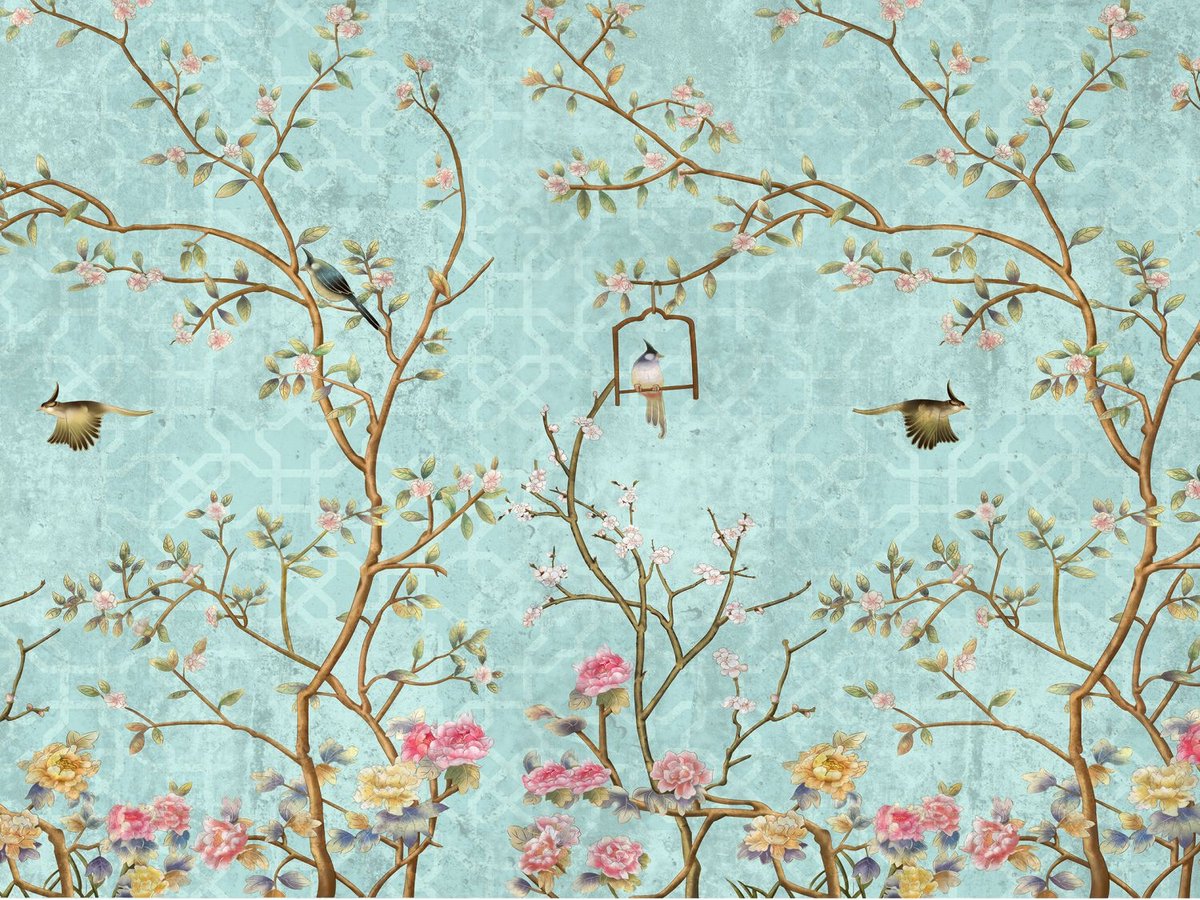 sanders-sanders-fotobehang-bloemen-en-vogels-blauw-roze-en-geel