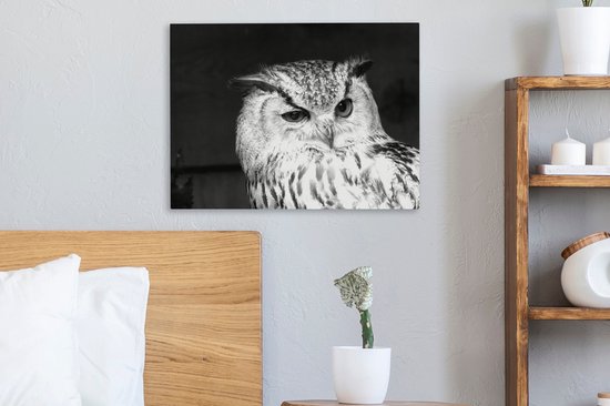 Canvas schilderij 40x30 cm - Wanddecoratie Bruine uil geeft een knipoog - Muurdecoratie woonkamer - Slaapkamer decoratie - Kamer accessoires - Schilderijen op canvas