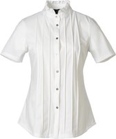 Dames blouse korte mouwen travelstof ruffle kraag wit | Maat 2XL