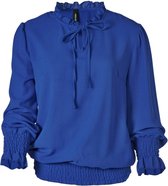 Dames top lm ruffle met strik - kobalt | Maat M (valt als S)
