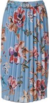 Dames plisse rok elastische tailleband vastzittende ceintuur gouden gesp - bloemenprint - kort  - pastel blauw | Maat S-M