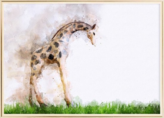 Affiche avec cadre en métal doré - Aquarelle girafe Poster