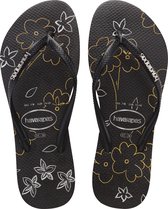 Havaianas Slim Metallic Print Dames Slippers - Black/Black/Black - Maat 39/40