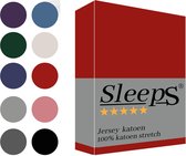 Sleeps Jersey Hoeslaken - Rood Lits-Jumeaux 160x200/220 cm - 100% Katoen - Hoge Hoek - Heerlijk Zacht Gebreid - - Strijkvrij - Rondom elastiek - Stretch -