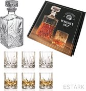 ESTARK® Whiskey Karaf set - Whisky Glazen met Karaf 0.9 L - Incl. 6 Glazen - Wiskeyset - Wiskey Whiskey Fles Kan Glas Whiskeyglas Whiskeyfles - 900ml - 7 Delige Whiskey Set