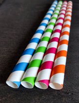 Papieren Rietjes - Kartonnen Rietjes - Paper Straws - Groen/Wit - Blauw/Wit - Geel/Wit - Rose/Wit - 40 Stuks - 20 CM