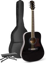 Akoestische gitaar voor beginners - MAX SoloJam Western gitaar - Incl. voetsteun, gitaar stemapparaat, gitaartas en 2x plectrum - Zwart