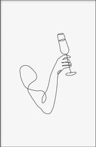 Walljar - Champagne Line Art - Muurdecoratie - Poster