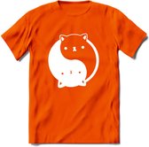 Ying Yang Kat - Katten T-Shirt Kleding Cadeau | Dames - Heren - Unisex | Dieren shirt | Grappig Verjaardag kado | Tshirt Met Print | - Oranje - 3XL