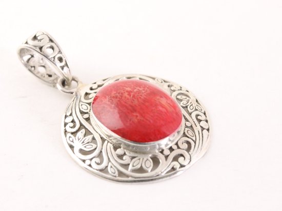 Pendentif En Argent Sterling 925 Et Corail Rouge - Fait Main En Inde, Neuf Sans Emballage