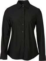 Dames blouse lange mouwen travelstof met klassieke kraag - zwart | Maat L (Valt als M)