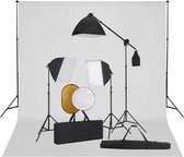 Fotostudioset met softboxlampen, achtergrond en reflector