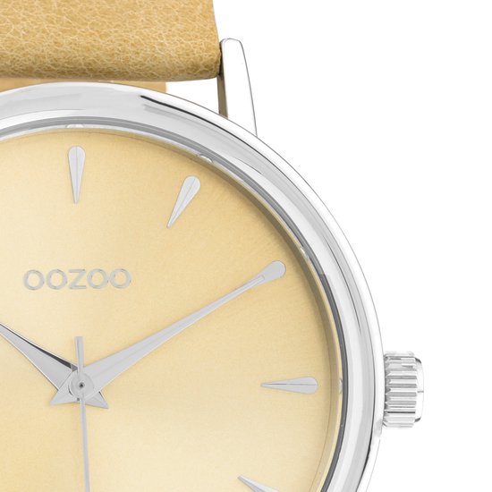 OOZOO Timepieces - Zilveren horloge met mosterd gele leren band - C10827 - Ø42