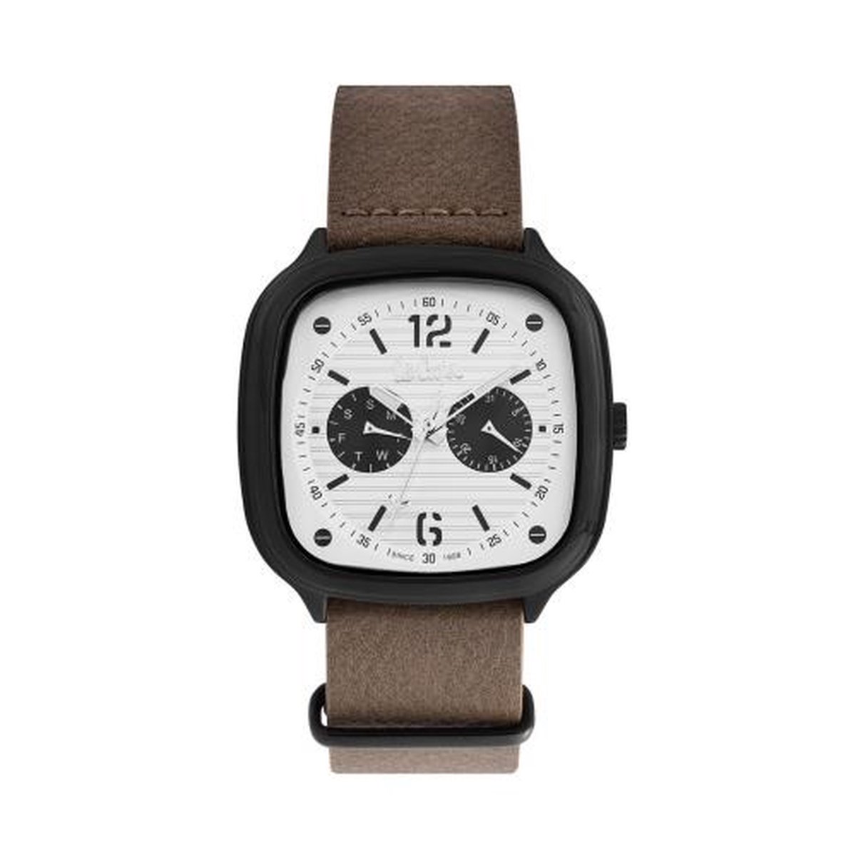 Lee Cooper LC06974.337 - Horloge - Analoog - Mannen - Heren - leren band - Vierkant - Bruin - Zwart - Wit