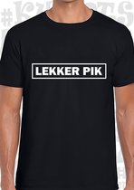 LEKKER PIK herenshirt - Zwart met witte design - Maat XL - Korte mouwen - Ronde hals - leuke shirtjes - grappig - humor - kwoots - Goed gewerkt pik - Rene van der Gijp - VI Vandaag