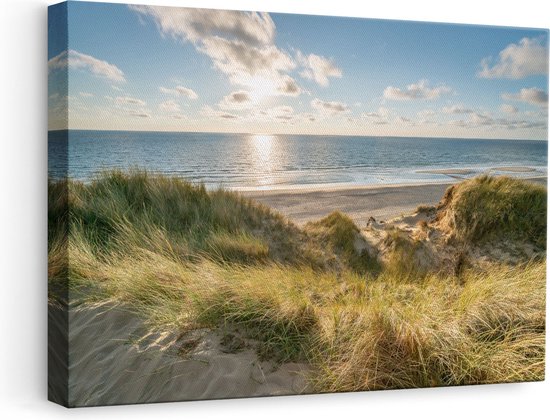 Artaza Canvas Schilderij Strand en Zee vanuit Duinen - 60x40 - Foto Op Canvas - Canvas Print