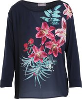 Cassis Dames T-shirt in twee stoffen met een exotische bloemenprint - T-shirt - Maat 46