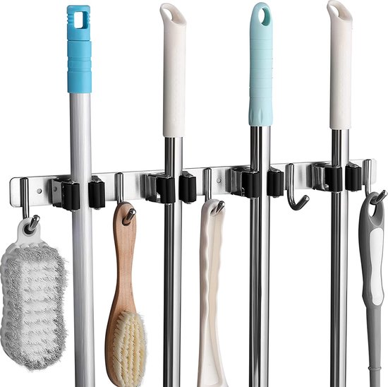 SODEAL Luxe Bezemhouder - Opbergsysteem - Bezem ophangsysteem - Ophanghaken - Tuingereedschap - Gereedschap opbergen - Zwart
