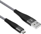 USB laadkabel - Micro USB naar USB A - 2.0  - Nylon mantel - 5 GB/s - Grijs - 3 meter - Allteq