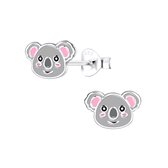 Joy|S - Zilveren koala oorbellen - 9 x 6 mm - grijs roze