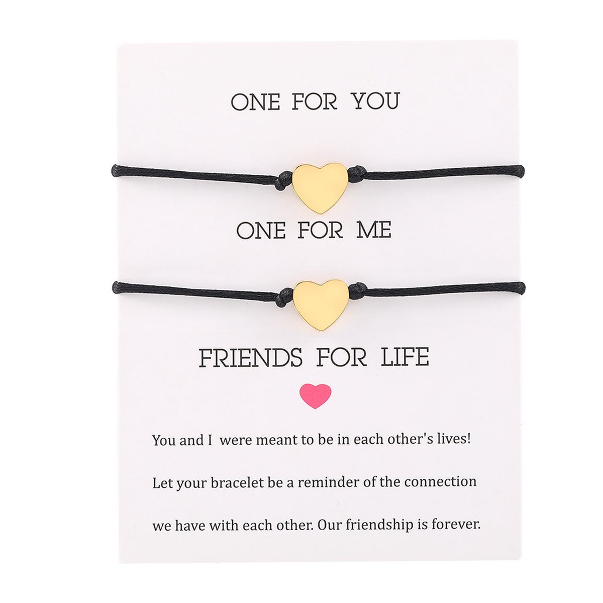 Manks Collections ® Zwarte Armband, Pinky promise armband - vriendinnen armband - cadeau voor een vriendin - Goud armband met hartjes hangertje - Armband 30 cm