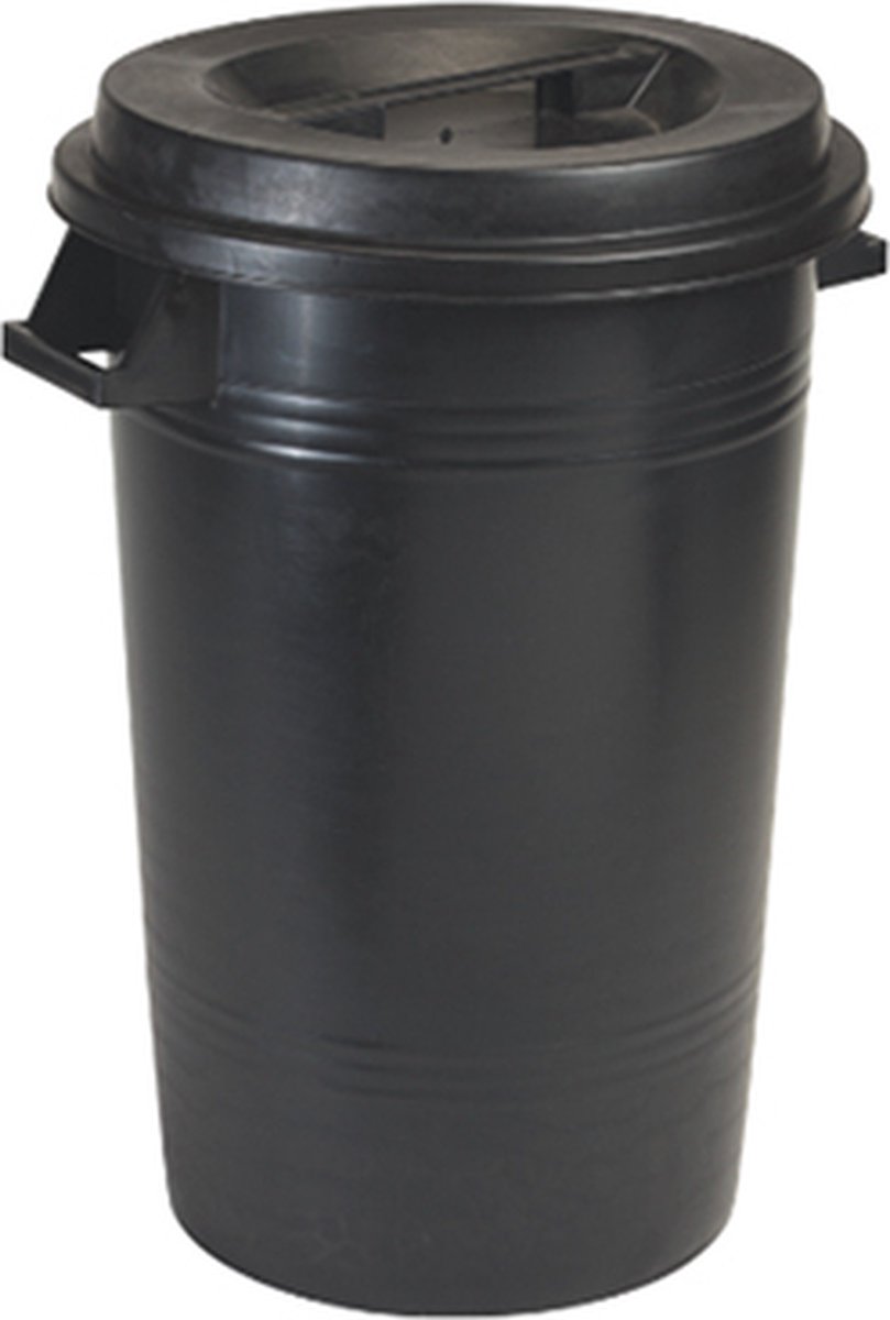 Afvalemmer rond met deksel zwart 100 liter - 100% gerecycled plastic - Afval scheiden - Afvalemmer - vuilnisemmer - afvalbak