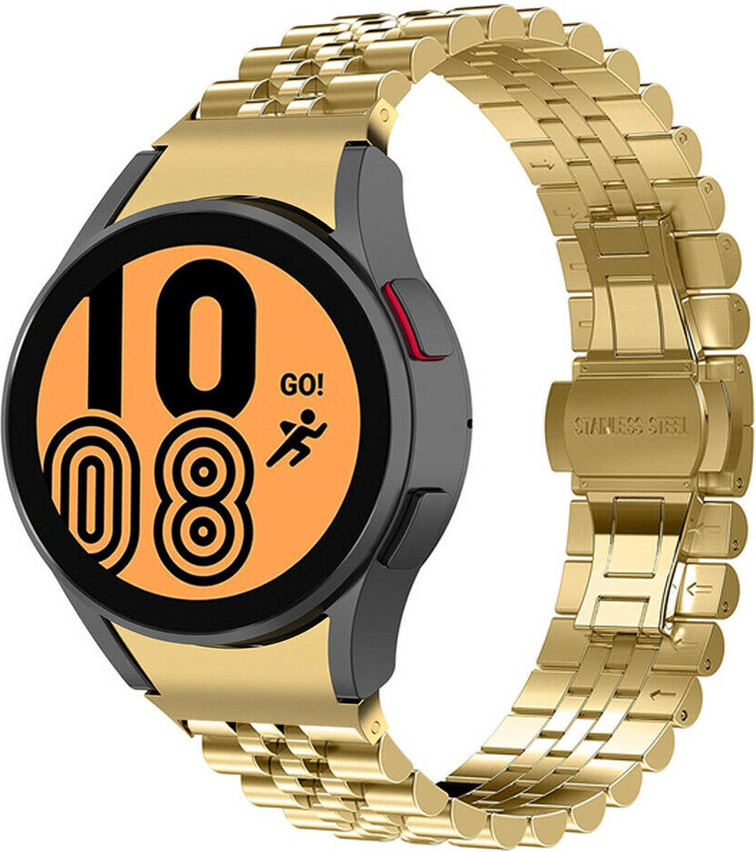 Strap-it Jubilee bandje staal - speciaal geschikt voor Samsung Galaxy Watch 7 (40 & 44mm) / Galaxy Watch 6 (Classic) / Galaxy Watch 5 / 5 Pro / Watch 4 / 4 Classic / Watch FE - RVS metalen schakel bandje voor Galaxy Watch 4-5-6 - goud