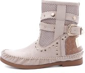 SmileFavorites® Dames Cowboylaarzen, Enkellaarsjes met Hak - Suedine - Beige - Maat 37