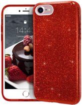 HB Hoesje Geschikt voor Apple iPhone SE (2022 / 2020) - Apple iPhone 7 & 8 Rood - Glitter Back Cover