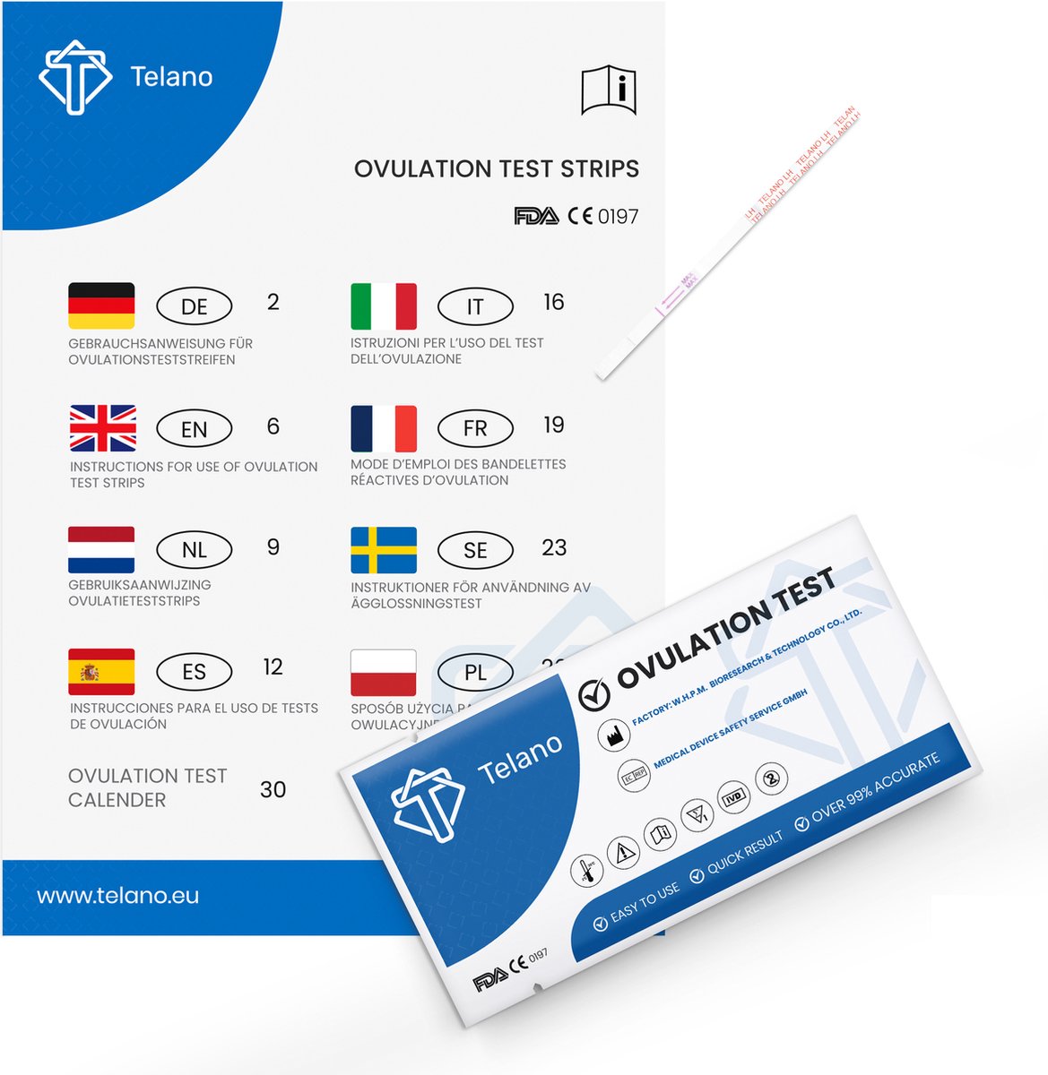 Telano Ovulatietest 15 testen Dipstick Gevoelig - 1x Zwangerschapstest Strip - Ovulatiekalender – foto 4