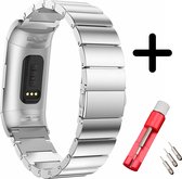 Strap-it bandje metaal zilver + toolkit geschikt voor Fitbit Charge 3 / 4