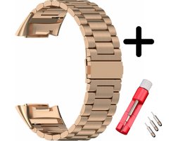 Geschikt voor Fitbit Charge 5 / Fitbit Charge 6 bandje staal rosé goud + toolkit
