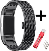 Strap-it stalen draak bandje zwart + toolkit geschikt voor Fitbit Charge 3 / 4