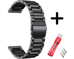 Strap-it bandje staal zwart + toolkit - geschikt voor Huawei Watch GT / GT 2 / GT 3 / GT 3 Pro 46mm / GT 4 46mm / GT 5 & 5 Pro (46mm) / GT 2 Pro / GT Runner / Watch 3 / Watch 3 Pro
