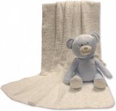 babydeken met knuffelbeer 26 cm cr√É¬®me/lichtblauw set 2-delig