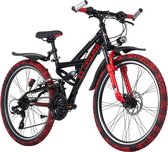Ks Cycling Fiets ATB Fully 24'' Crusher kinder mountainbike, zwart-rood - 36 cm