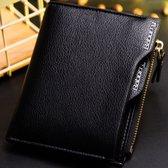 Baborry™ Bifold Leather Wallet - Muntvak, Rits & Pasjeshouder - Leren Portemonnee - Kunstleer - 12 x 10 cm - Zwart