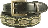 Sendra Riem 7606 Zwart Femmes Hommes Riem Cowboy Western Ibiza Bohème 4cm Large Jeans Pantalon Ceinture Argent Conchos Boucle Interchangeable Taille 090