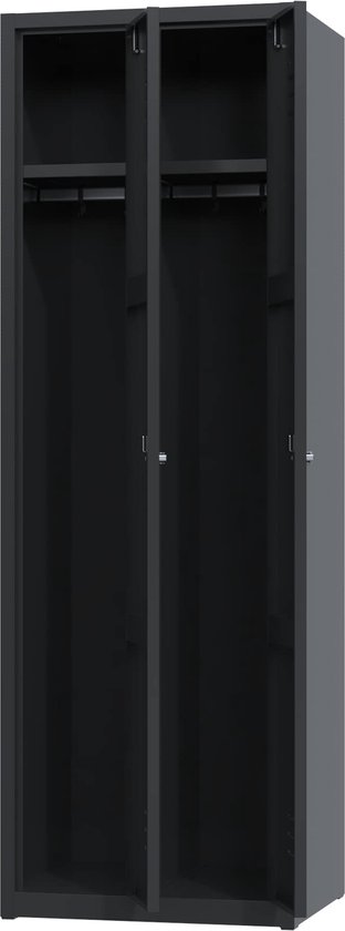 Metalen lockerkast hang & leg - zwart - 2 deurs 2 delig - met slot - 180x60x50 cm - voordeel lijn - PLP-106
