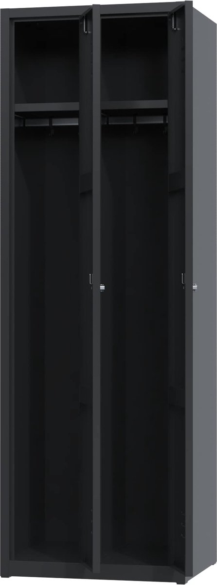 Povag Metalen lockerkast hang & leg zwart 2 deurs 2 delig met slot 180x60x50 cm voordeel lijn PLP 106