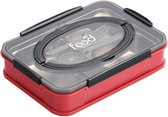Faseras Bento Box RVS Lunchbox  - 4 Compartimenten - Broodtrommel met Vakken - Incl. Bestek - Lunchbox voor Volwassenen - Rood