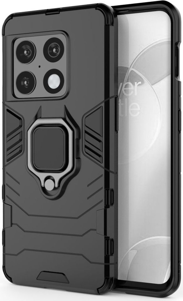 Oneplus 10 Pro Hoesje Metalen Magnetische Ring Kickstand Zwart