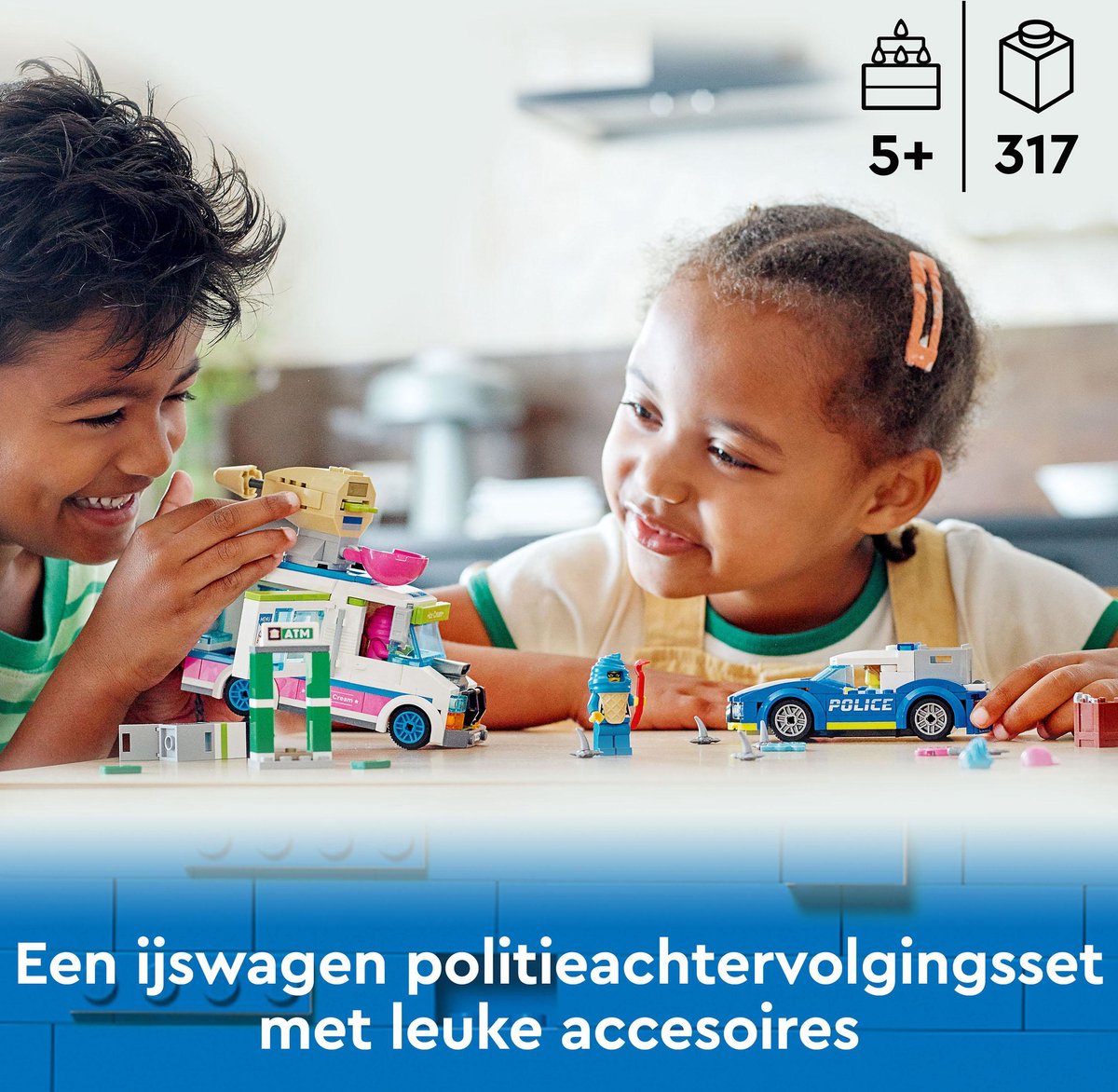 LEGO® City IJswagen politieachtervolging 60314 bouwset voor kinderen vanaf 5 jaar; met een ijswagen met kledderschieter, een onderscheppingsvoertuig van de politie, een geldautomaat en 2 personages uit de LEGO City tv-serie (317 onderdelen) — afbeelding 10